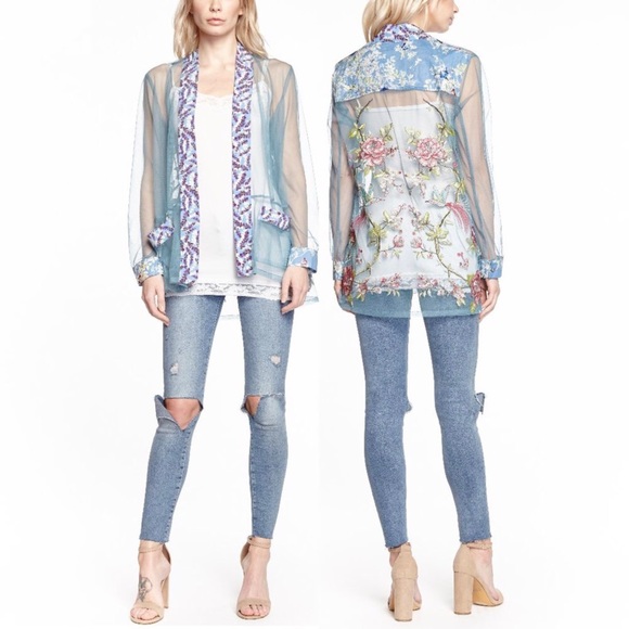 Aratta Birds Talk Mesh Kimono NWT • Small • Floral Boho Blue White Floral Mesh - Picture 6 of 6